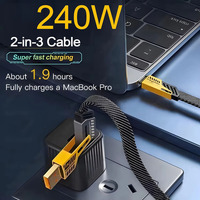 Câble de charge rapide USB Type C 2-en-3 240W pour téléphone/ordinateur/montre USB-L, câble de données 1,2 m compatible iPhone 17/16