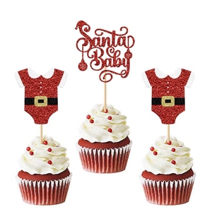 Adornos para Cupcakes de Navidad con Diseño de Santa Claus para Baby Shower, Ideales para Fiestas de Revelación de Género y Celebraciones Temáticas Navideñas - Product Image 1