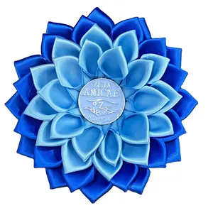 Zeta Amicae Dark Light Blue Women Flower Ribbon Flower Brooch Round Pendant Inlaid Corsage Symbol ZA Lapel Pin