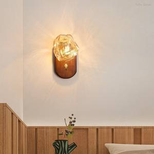 American Retro Modern Glass Wooden Wall <b>Lamp</b> Sensor Control <b>Warm</b> White LED for Bedroom Family Hotel Living Room Corridor - Product Image 2