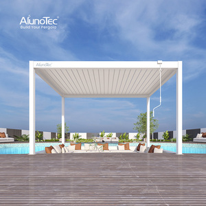 Pergola bioclimatique murale en aluminium avec <span class=keywords><strong>toit</strong></span> à lames orientables électriques, moderne, pour jardin et terrasse - Product Image 5