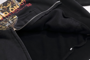 Sudadera con capucha para hombre de alta calidad, negra, con efecto roturado, con cremallera, estilo lavado ácido, de moda, Grailz Project G/R - Product Image 6