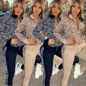 Conjunto de Ropa de Salón de 2 Piezas para Mujer, Marca Famosa, Informal, con Estampado Digital, de Poliéster, para Invierno, Transpirable, Chaqueta con Cremallera de Manga Larga - Product Image 2