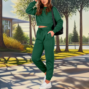 Ensemble de survêtement court en molleton 2 pièces pour femme avec logo personnalisé, vente en gros OEM - Product Image 2
