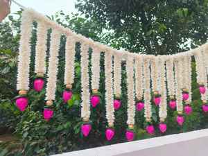 Solawood Pink Lotus Door Toran Eco Friendly Indian Diwali Decoration <b>Pooja</b> <b>Mandir</b> Door Hanging Bandarwar Backdrop Decoration - Product Image 4