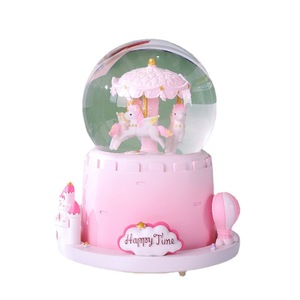 <span class=keywords><strong>Castillo</strong></span> de carrusel rosa, nieve artificial giratoria externa extra grande, luces de colores, bola de <span class=keywords><strong>cristal</strong></span>, caja de música, regalo de cumpleaños - Product Image 5