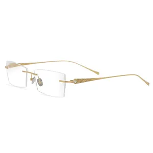 High Quality Classic Titanium Eyeglasses Light Weight Comfortable Rimless Optical Frames For Office Men