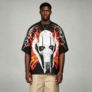 T-shirts unisexes personnalisés en coton épais, style streetwear, illustration de <span class=keywords><strong>masque</strong></span> flamme rouge, Y2K, coupe ample, impression DTG pour hommes - Product Image 1