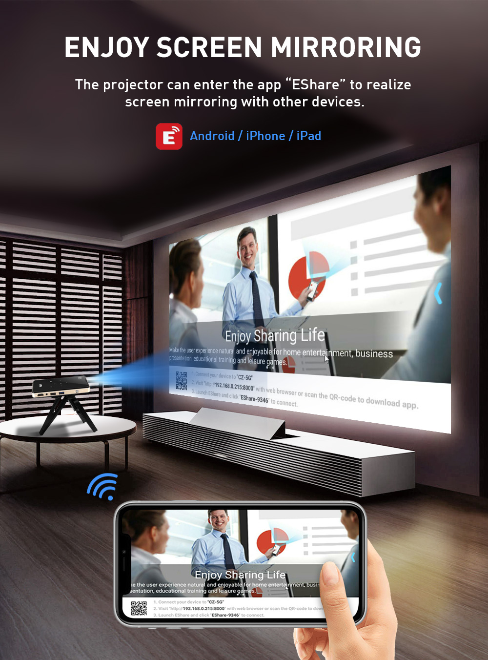 [YIDAHAI P09]65 ANSI LUMENS LED+DLP  Wifi Android mirror smartphone Mini Pocket Portable home theater mobile 3D beamerProjector