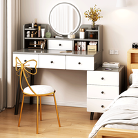 Table de toilette moderne nordique en MDF extensible pour femme avec miroir de maquillage sur pied à LED et tiroirs de rangement pour appartement et chambre