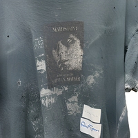 Gewassen grijs oversized T-shirt met distressed print, zwaar katoen, unisex, retro rock stijl