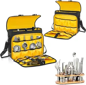 Professional Bar Tool Set Storage Portable Organizer Crossbody Sling Shoulder Side Bags Travel Wine Carrier Bartender Kit Bag