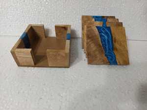 Juego de Posavasos de Madera Hechos a Mano con Incrustaciones de Resina Azul, Rectangulares, Modernos, para Mesa - Product Image 4