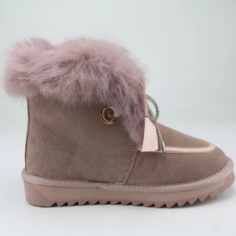 Women Winter Warm Snow Boots Soft Thicken Bowknot Flat Bottom Round Head Shoes