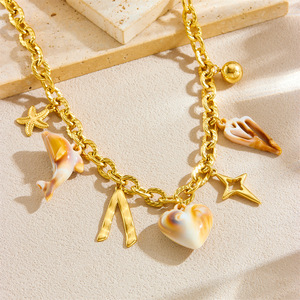 European American Fashion Stainless Steel 18K Gold Plated <b>Necklace</b> With <b>Seashell</b> Heart Star Pendant Party Jewelry - Product Image 2