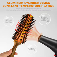 Brosse à cheveux ronde écologique avec manche en bois et corps métallique, résistante à la chaleur, en poils de sanglier naturels et nylon hybride