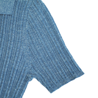 Großhandel Benutzerdefiniertes Logo Blauer Sommer Lässiger Kurzarm-Pullover mit Polokragen Leichter Slim-Fit Gerippter Leinen-Strickpullover für Damen