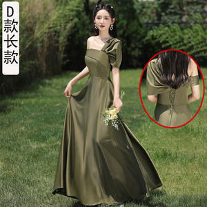Robe <span class=keywords><strong>de</strong></span> demoiselle d'honneur vert foncé Logo personnalisé Robe <span class=keywords><strong>de</strong></span> soirée en satin Usine directement robe d'hôte longue glissante en gros - Product Image 5