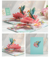 Carte de vœux 3D pop-up Fantaisie Oiseau pour la remise des diplômes, avec message « Je pense à vous », enveloppe et note, design moderne écologique, papier couché découpé.