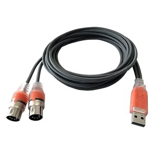 Cable adaptador Midi a USB tipo A, conectores macho negros y naranjas para equipos musicales - Product Image 1