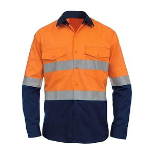 100% katun dilepas lengan panjang dengan pita reflektif kemeja kerja - Product Image 1