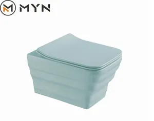 Elegante cerâmica de cor fosca verde fosca, peça única de parede suspensa, tanque de vaso sanitário sem aro, assento de banheiro, fechamento macio, produtos sanitários