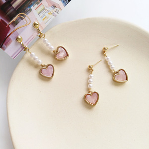Kadınlar için moda pembe renk kalp inci küpeler bildirimi mizaç Dangle küpe - Product Image 3
