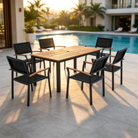 Ensemble de table et chaises de patio en aluminium, chaises empilables, meubles d'extérieur pour jardin, pelouse, balcon, salle à manger