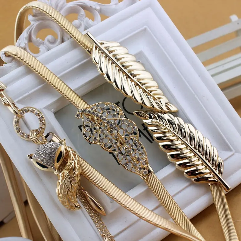 Fashion Metal Plate Belts For Women Belts Female High Quality Waist Chain Elastic Thin Belts Gold Silver