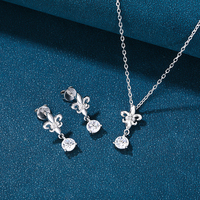 925 Sterling Zilver Rhodium Plated Fleur De Lis Zirkoon Ketting Oorbel Set Bruidssieraden Cadeau Vrouwen Bruiloft Feest Trendy