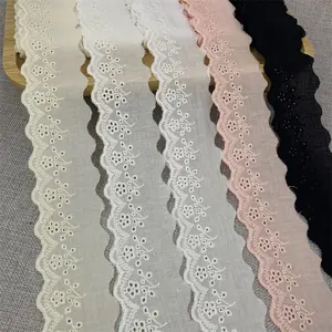 Großhandels preis 7,5 cm Breite Besätze Herz schleife Baumwoll stickerei Lace Trim Stoffe für Lolita Kleider Bekleidungs zubehör