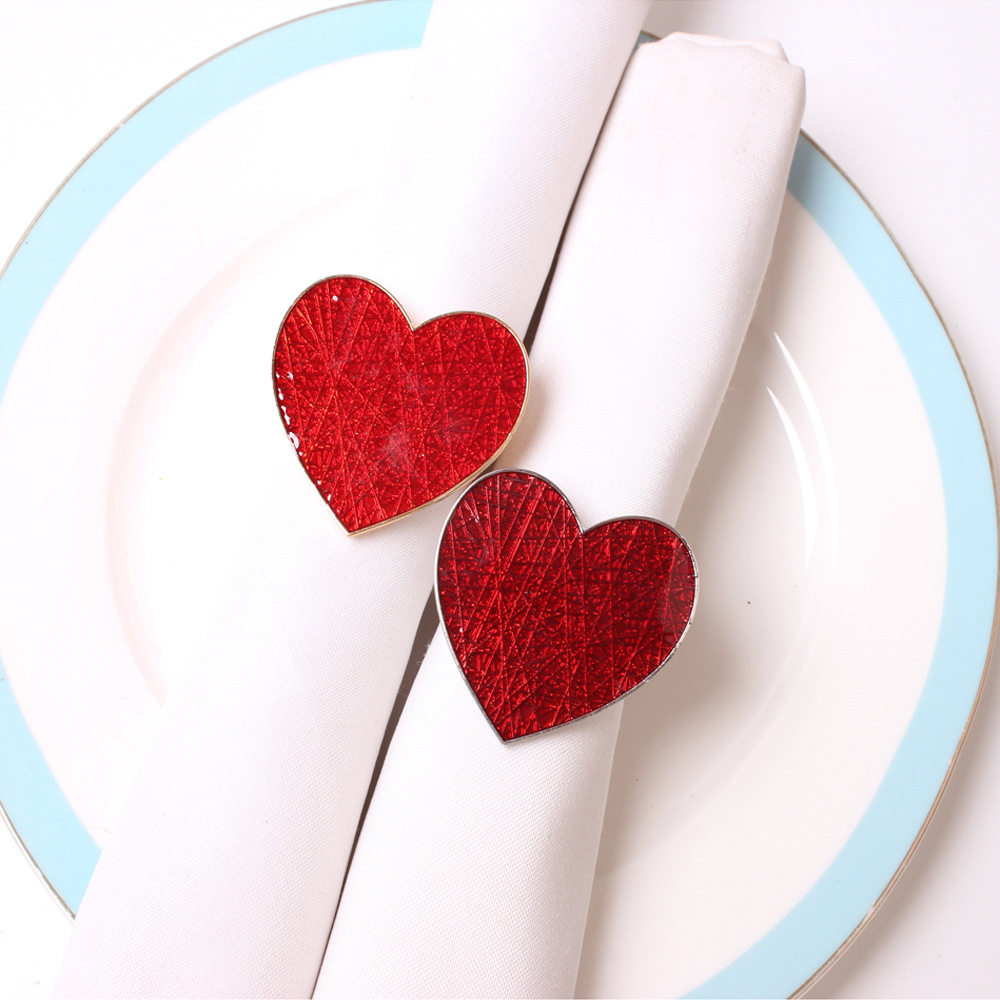 Valentine's Day Red Heart Napkin Rings Love Metal Plated Gold Napkin Ring Heart Shaped Wedding Plating Creative Napkin Buckle