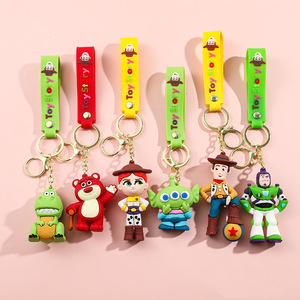 Porte-clés poupées PVC Toy Story, figurines à trois yeux, Buzz Lightyear, ours fraise, breloques de sac pour filles, cadeau pour machine à griffes - Product Image 1