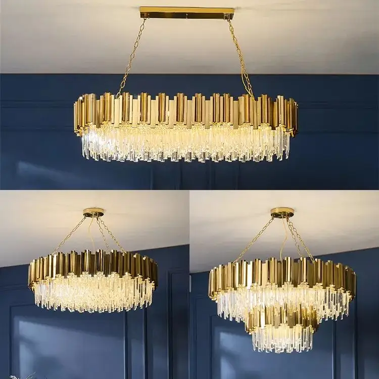 Hotel Villa Living Room Decorative Lamp Metal Gold Modern Luxury Led Pendant Light Crystal Chandelier