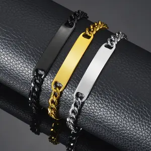 Aangepaste Gegraveerde Armband Gepersonaliseerde Bar Armband Rvs Custom Bar Armband Ketting Geometrische Platte Armband