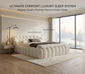 Base de Cama Moderna de Lujo con Diseño de Burbujas, Tapizada en Bouclé Crema Premium, Tamaño King, Muebles Modulares Suaves y Minimalistas - Product Image 1