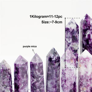 หอ lepidolite หินบำบัดพร้อมหินคริสตัลสีม่วงรูปหกเหลี่ยมสำหรับตกแต่งบ้าน - Product Image 4