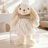 Peluche Lapin Super Doux en Forme de E avec Robe Florale Amovible et Ensemble de Chaussures, Rembourrage en Coton PP, Lavable, Fourrure Crème, Jouet pour Enfants
