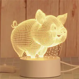 3d Illusie Led Lampen Creatieve Cartoon Mini Warm Acryl Led Tafel Bureaulamp Decoratie Nachtverlichting