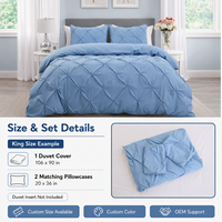 Ensemble de literie complet personnalisable pour adultes, bleu uni, plissé, lavé, élégant, pour la décoration de la maison et de la chambre