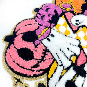 Benutzer definierte Halloween Ghost Patch Set Bestickte BOO Kürbis Spinne Friedens zeichen PVC Aufbügeln Handtuch Chenille Applique für Kleidung Hüte - Product Image 3
