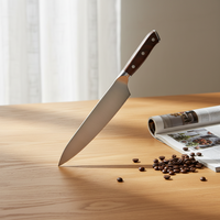Couteau de chef en acier inoxydable, lame de 5 pouces, manche en bois de rose ambidextre, couteau de cuisine professionnel pour trancher la viande
