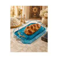 Plateau octogonal en acrylique avec poignées en forme de branche, plateau personnalisé en marbre pour l'art fluide, pour la table de Shabbat, décoration de table pour les fêtes juives