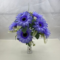 Buket Bunga Gerbera Daisy Buatan dari Sutra, Bunga Daisy Afrika dengan Daun Hijau untuk Dekorasi Vas Meja Pernikahan dan Rumah