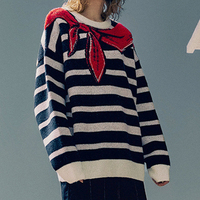 Usine Nouveau Design Preppy Look Contraste Couleur Arc Rayures Imprimé À Manches Longues Surdimensionné Pull Chandails En Tricot