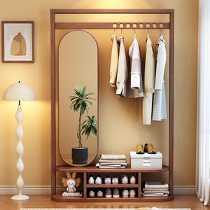 حامل ملابس خشبي صلب قائم على الأرض مناسب لغرفة النوم مع رف قبعات ومعاطف - Product Image 2