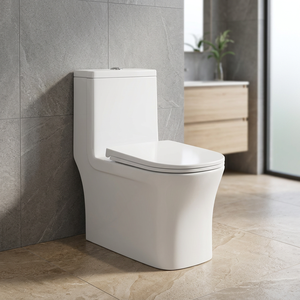 WC monobloc en céramique abordable, à poser au sol, carré, à chasse directe, pour usage commercial - Product Image 1