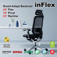 Chaise de bureau ergonomique moderne en maille pivotante avec dossier dynamique, soutien lombaire réglable et accoudoirs 5D à commande par fil pour espace de travail professionnel