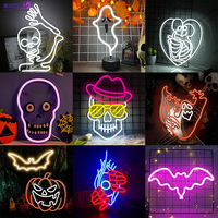 Regalo para Él: Letrero de Neón Grim Reaper, Lámpara LED de Escritorio con Diseño de Calavera Punk, Recargable por USB con Control Remoto y Regulador de Intensidad para Dormitorio o Cuarto de Hombre