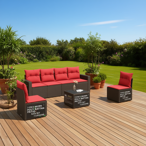 Ensemble de canapés de patio en polyrotin marron, 7 pièces, avec coussins, meubles d'extérieur, sièges de style contemporain pour 7 personnes - Product Image 2